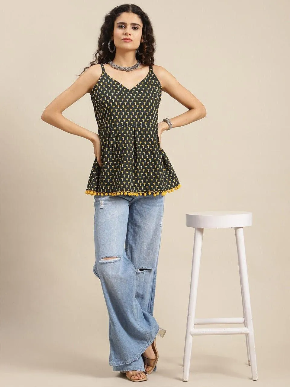KSUT Black Geometric Print Top