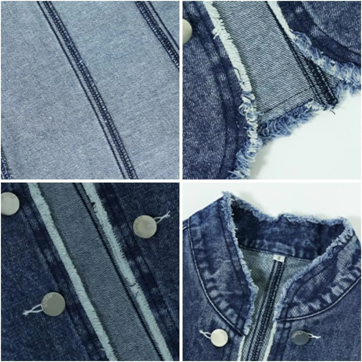 LifeShe Women's Denim Jacket Plus Size Double Breasted Button Raw Trim Jean Jackets Coat