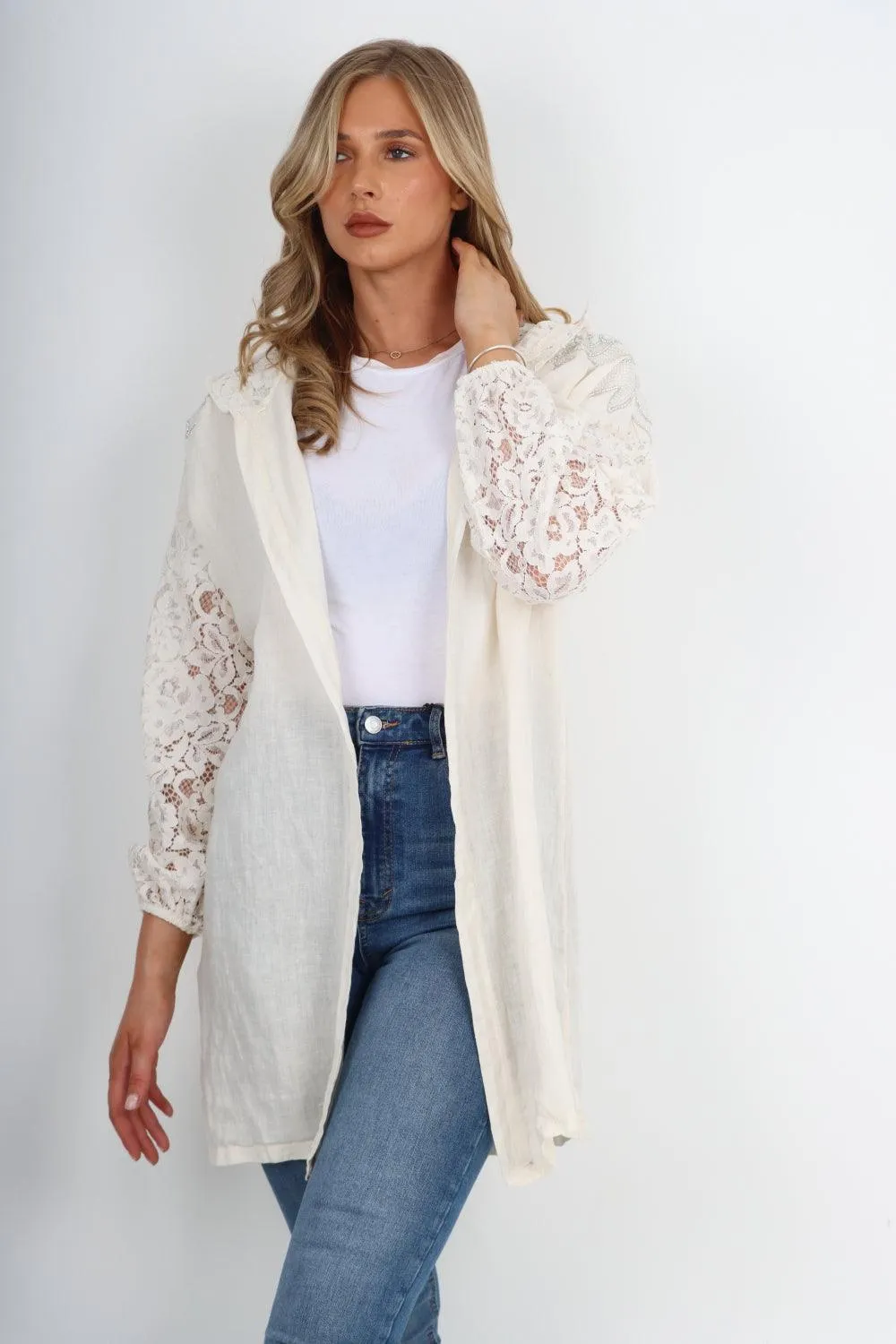 Linen Lagenlook Hooded Cardigan