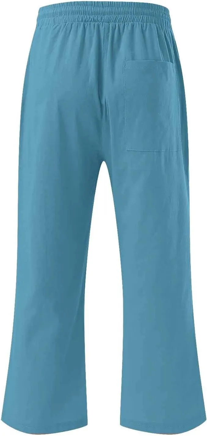 Linen Pants for Women Petite Short Loose Fitting Lightweight Joggers High Waisted Cropped Pants with Pockets