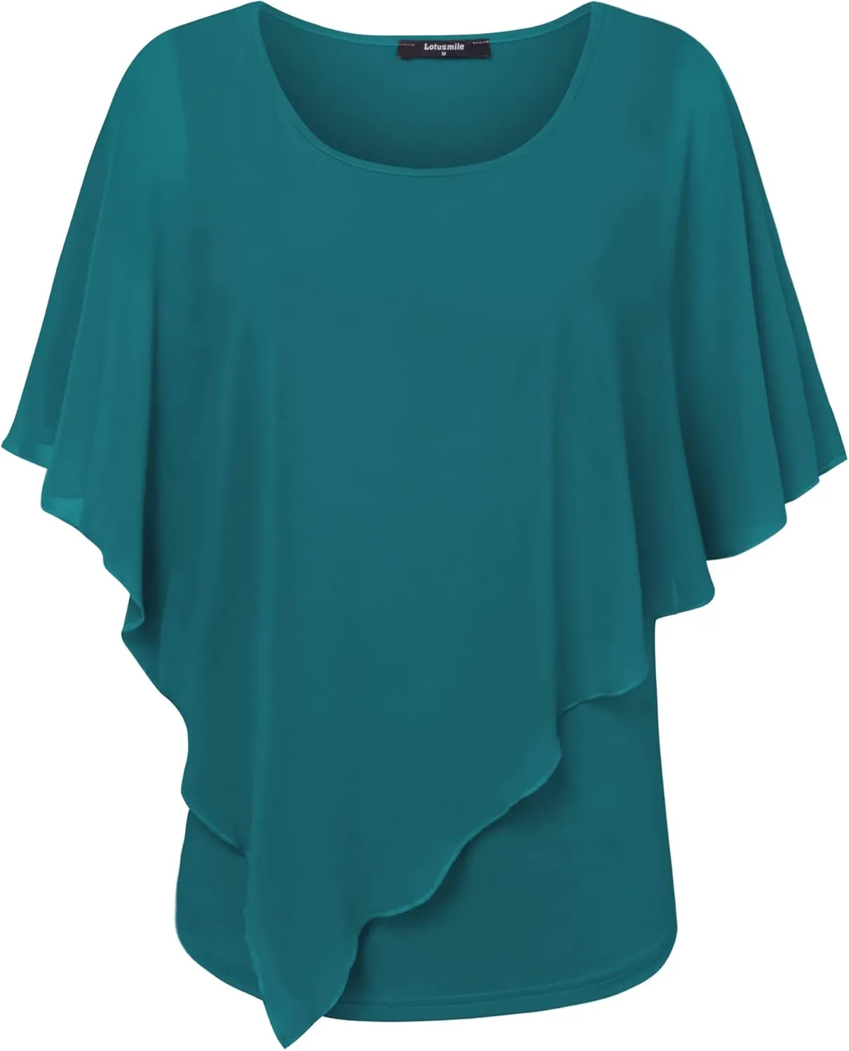 Lotusmile Women's Lightweight Flowy Shirt Double-Layered Printed Chiffon Poncho Blouse Top