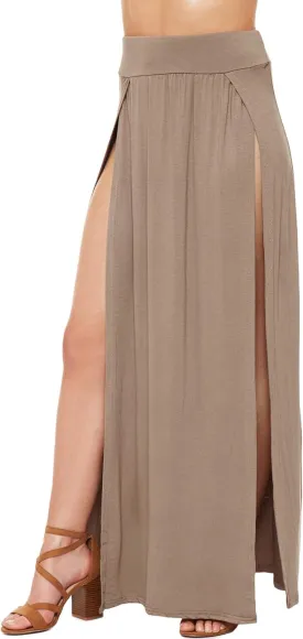 Loxdonz Women's Stretchy Split Skirts Maxi Long Skirt Plain Side Slit Beach Party Maxi Skirts