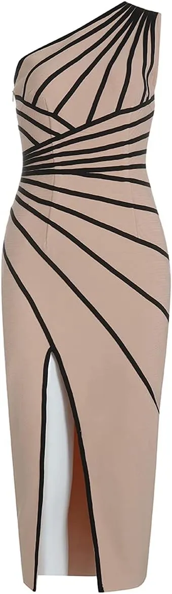 meilun One Shoulder Bodycon Bandage Dress for Women Side Slit Wedding Guest Dress Formal Gowns