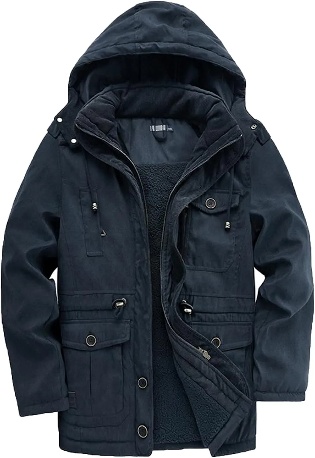 Men's Cargo Jacket 2024 Winter Warm Coats Fleece Lined Jackets with Removable Hood Ski Snow Mountain Windproof Overcoat