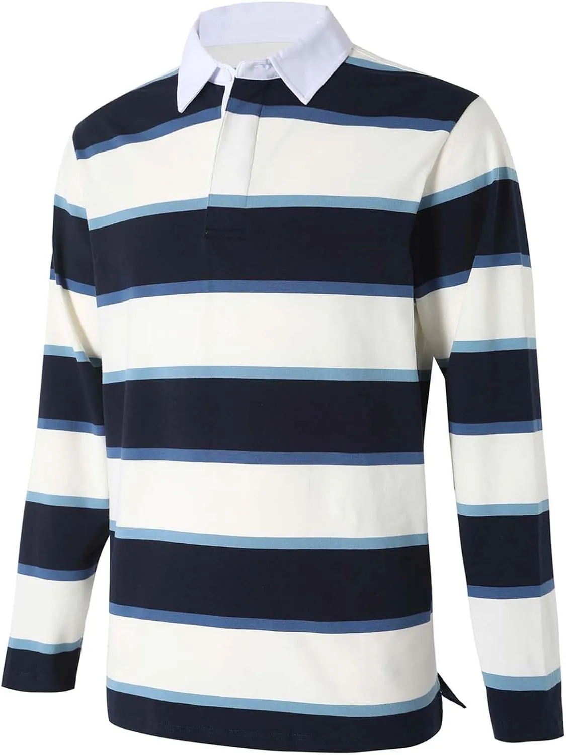 Mens Polo Shirts Striped Cotton Moisture Wicking Classic Collared Casual Golf Shirts for Men