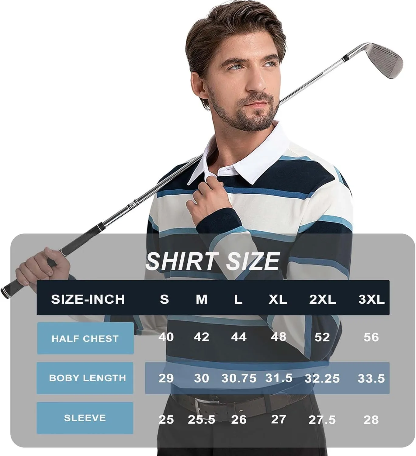 Mens Polo Shirts Striped Cotton Moisture Wicking Classic Collared Casual Golf Shirts for Men
