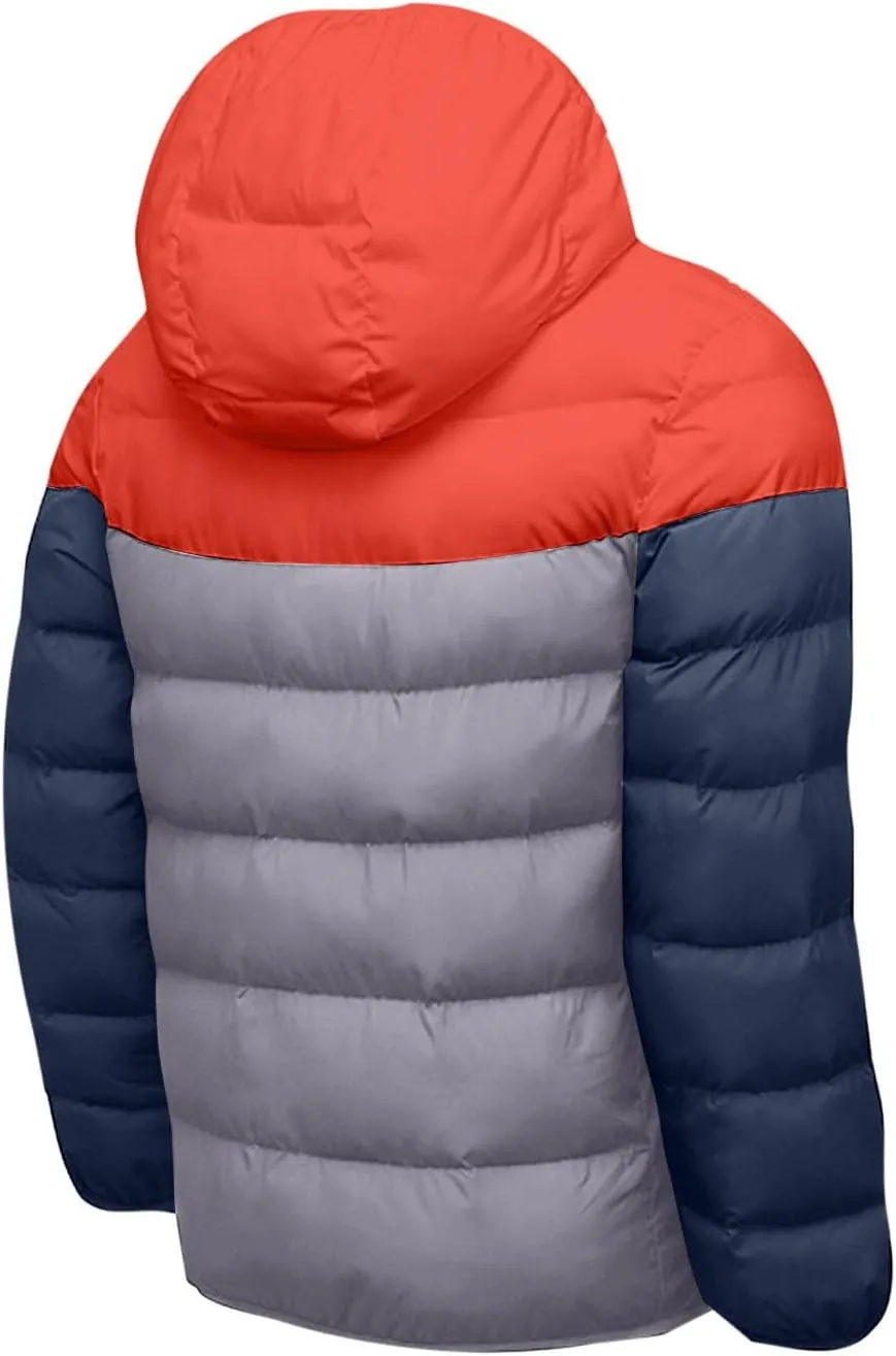 Mens Puffer Jacket Color Block Down Jacket Lightweight Insulated Jacket Padded Quilted Jacket Warm Hoode Winter Coat