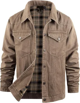 Mr.Stream Men's Snap Jean Jacket Western Cowboy Plaid Flannel Lined Work Denim Trucker Jackets