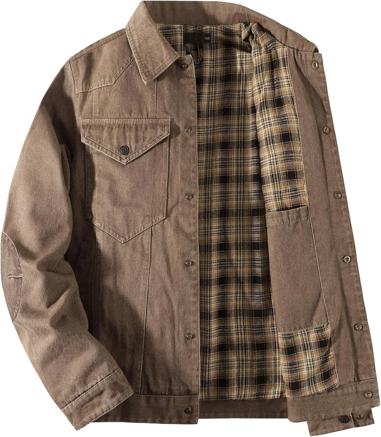 Mr.Stream Men's Snap Jean Jacket Western Cowboy Plaid Flannel Lined Work Denim Trucker Jackets
