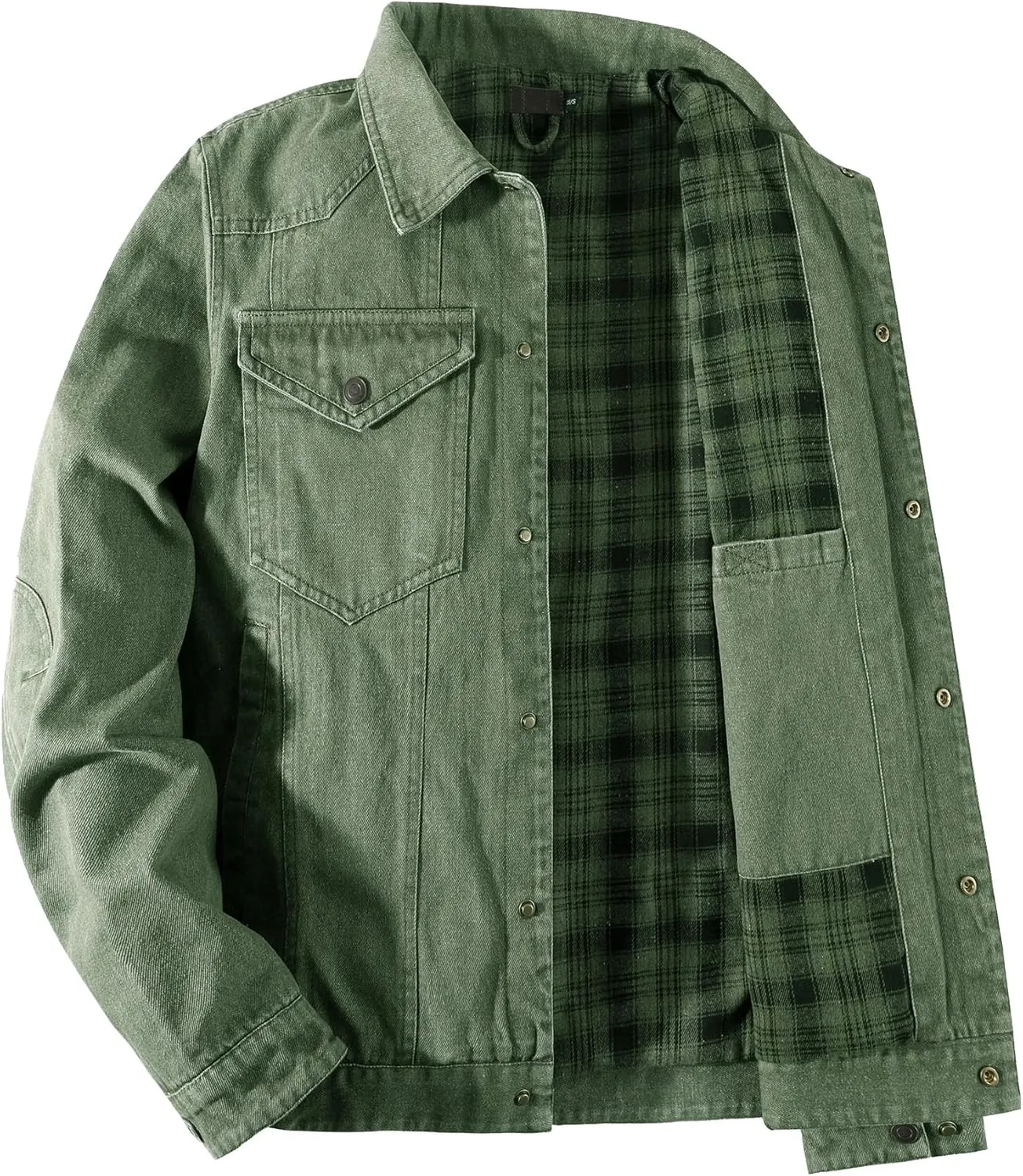 Mr.Stream Men's Snap Jean Jacket Western Cowboy Plaid Flannel Lined Work Denim Trucker Jackets