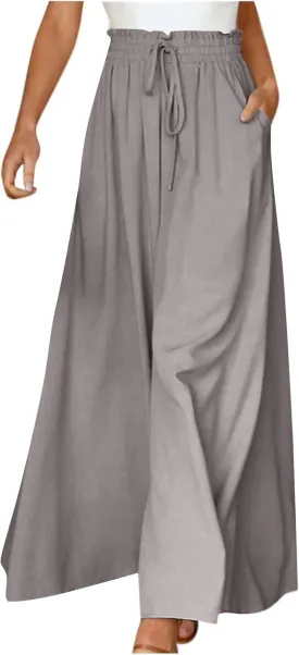 Palazzo Pants for Women Wide Leg Casual Solid Solid Drawstring Pant Summer Beach Vacation Elastic High Waist Trouser