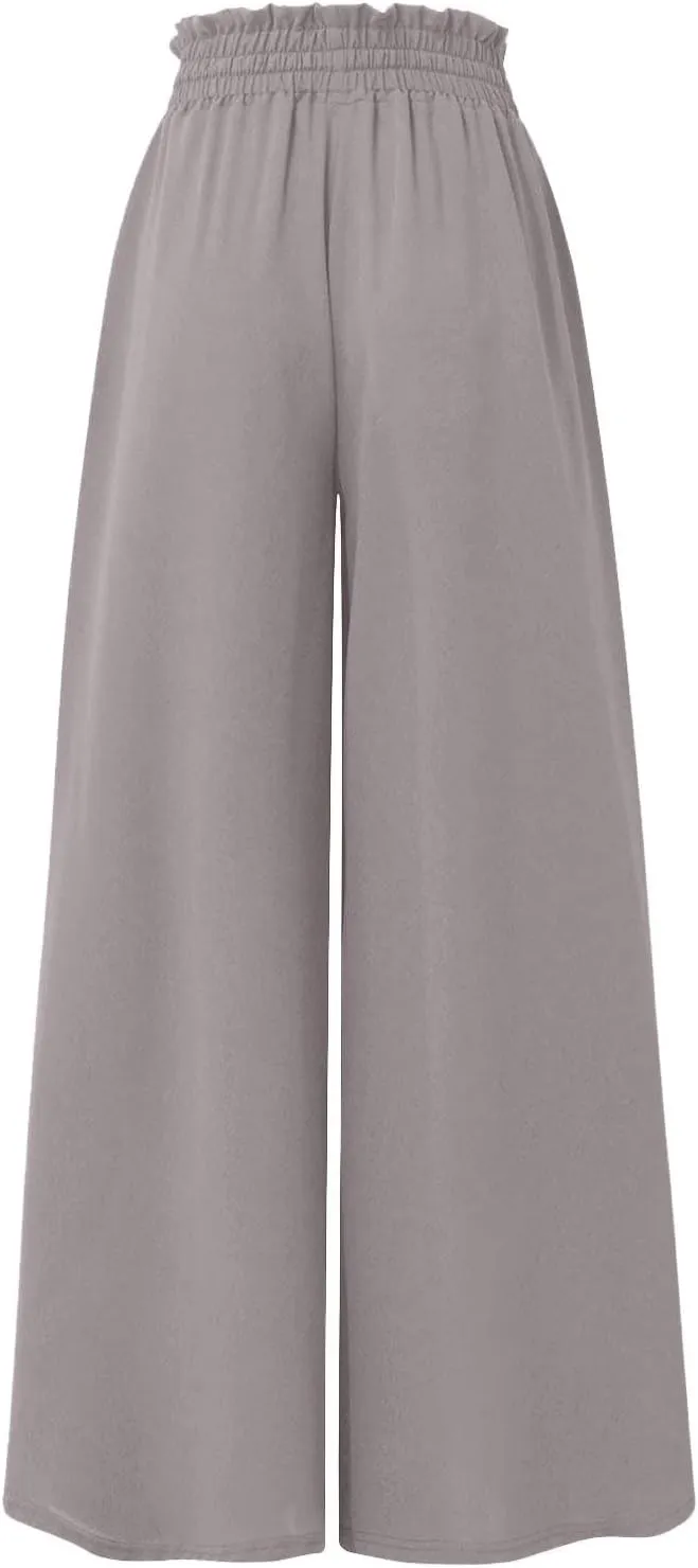 Palazzo Pants for Women Wide Leg Casual Solid Solid Drawstring Pant Summer Beach Vacation Elastic High Waist Trouser