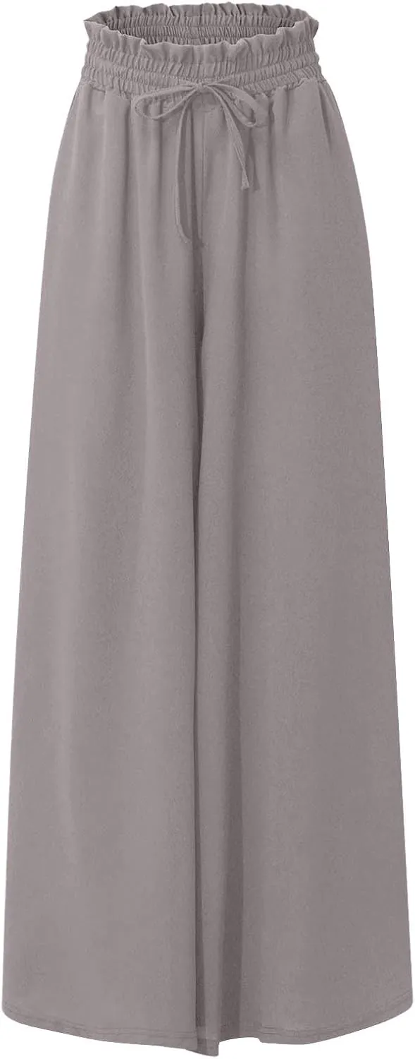 Palazzo Pants for Women Wide Leg Casual Solid Solid Drawstring Pant Summer Beach Vacation Elastic High Waist Trouser