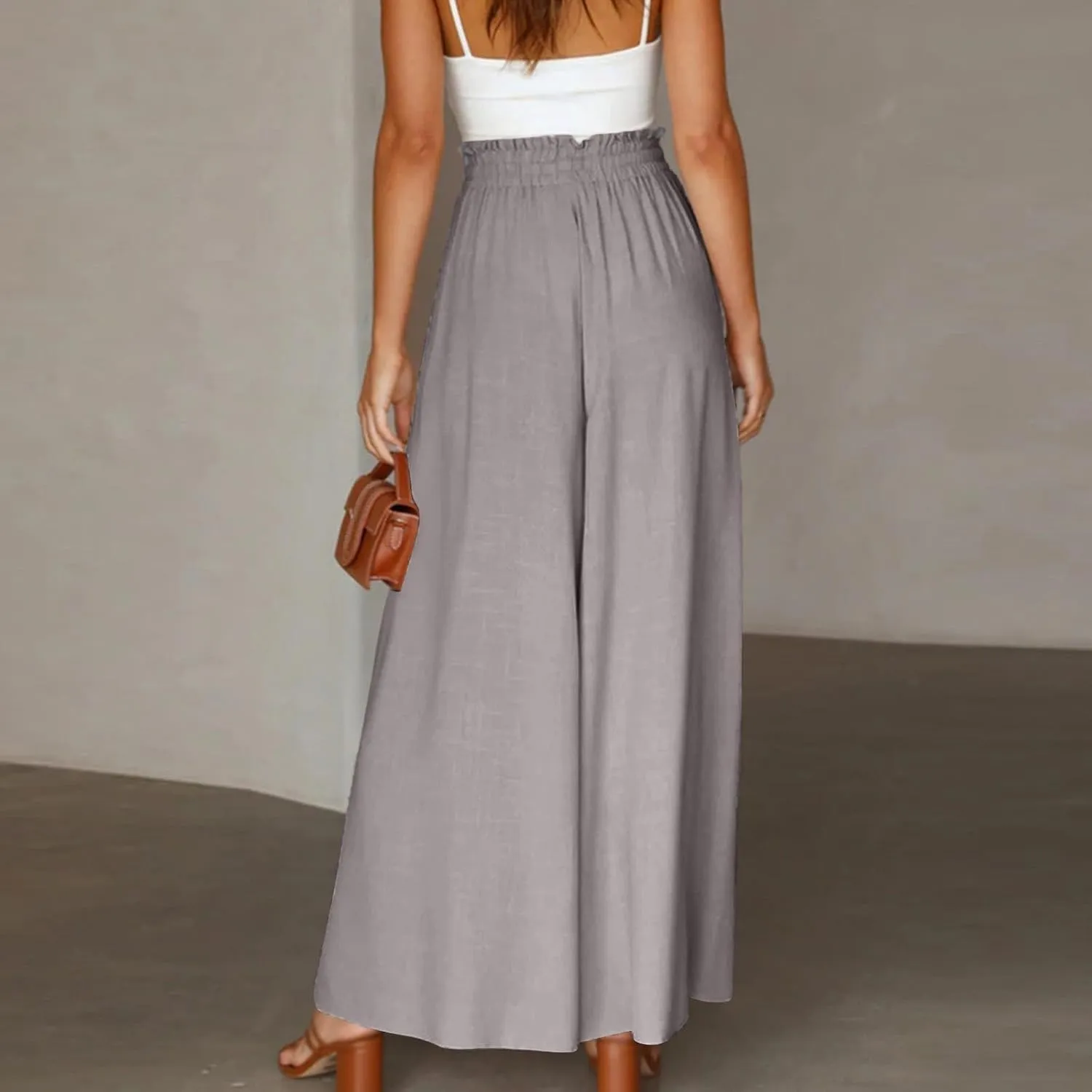 Palazzo Pants for Women Wide Leg Casual Solid Solid Drawstring Pant Summer Beach Vacation Elastic High Waist Trouser