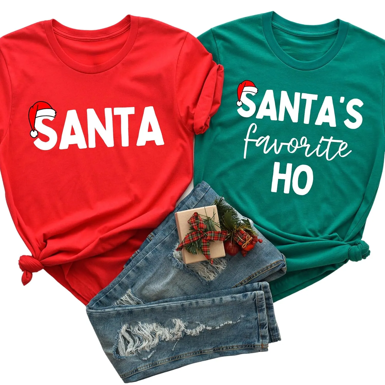 Personalized Handmade: Santa And Santa's Favorite Ho Shirt, Couple Christmas T-Shirts, Christmas Family Shirt, Family Matching Xmas Pajamas Shirt, Christmas Gift