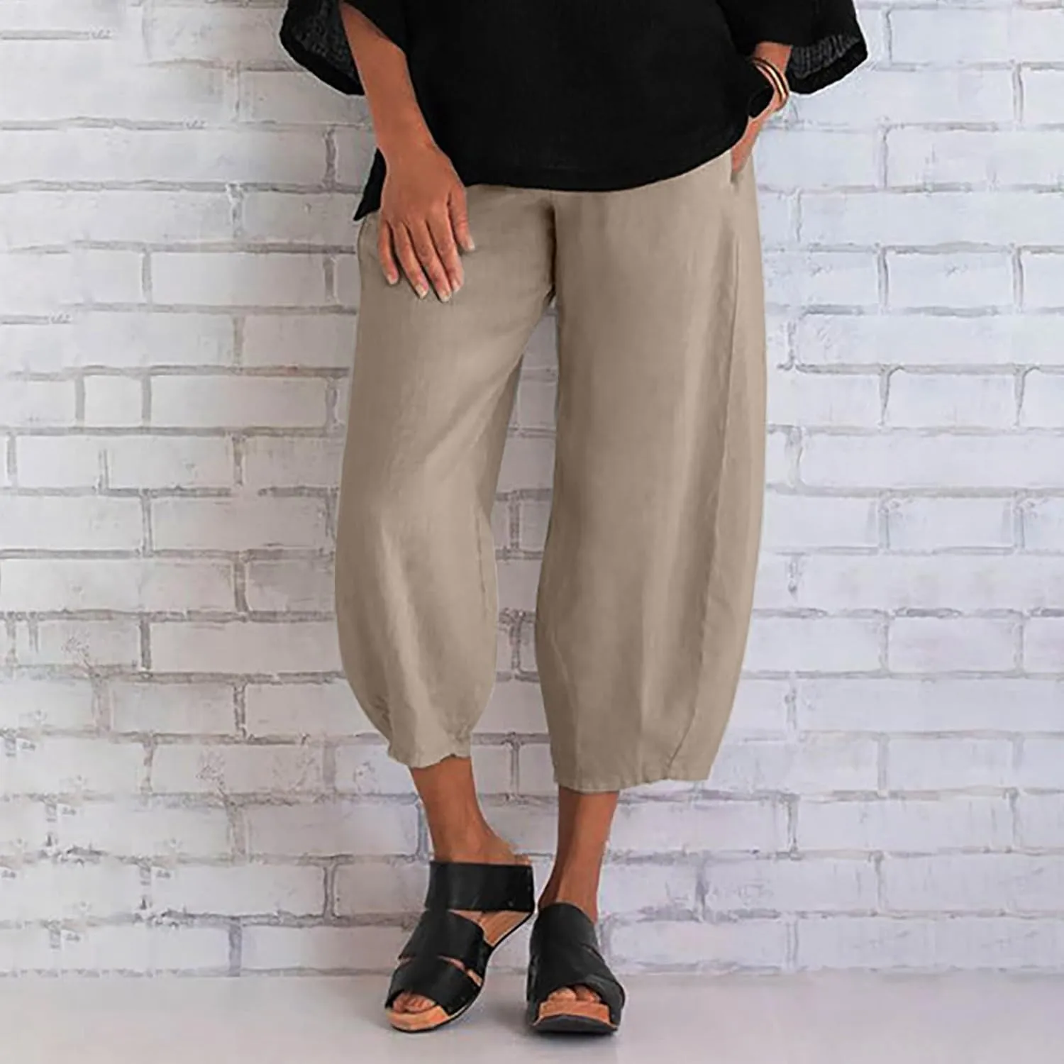 Plus Size Linen Pants for Women Loose Fit 2025 High Waisted Palazzo Pants Belted Wide Leg Trousers with Pockets