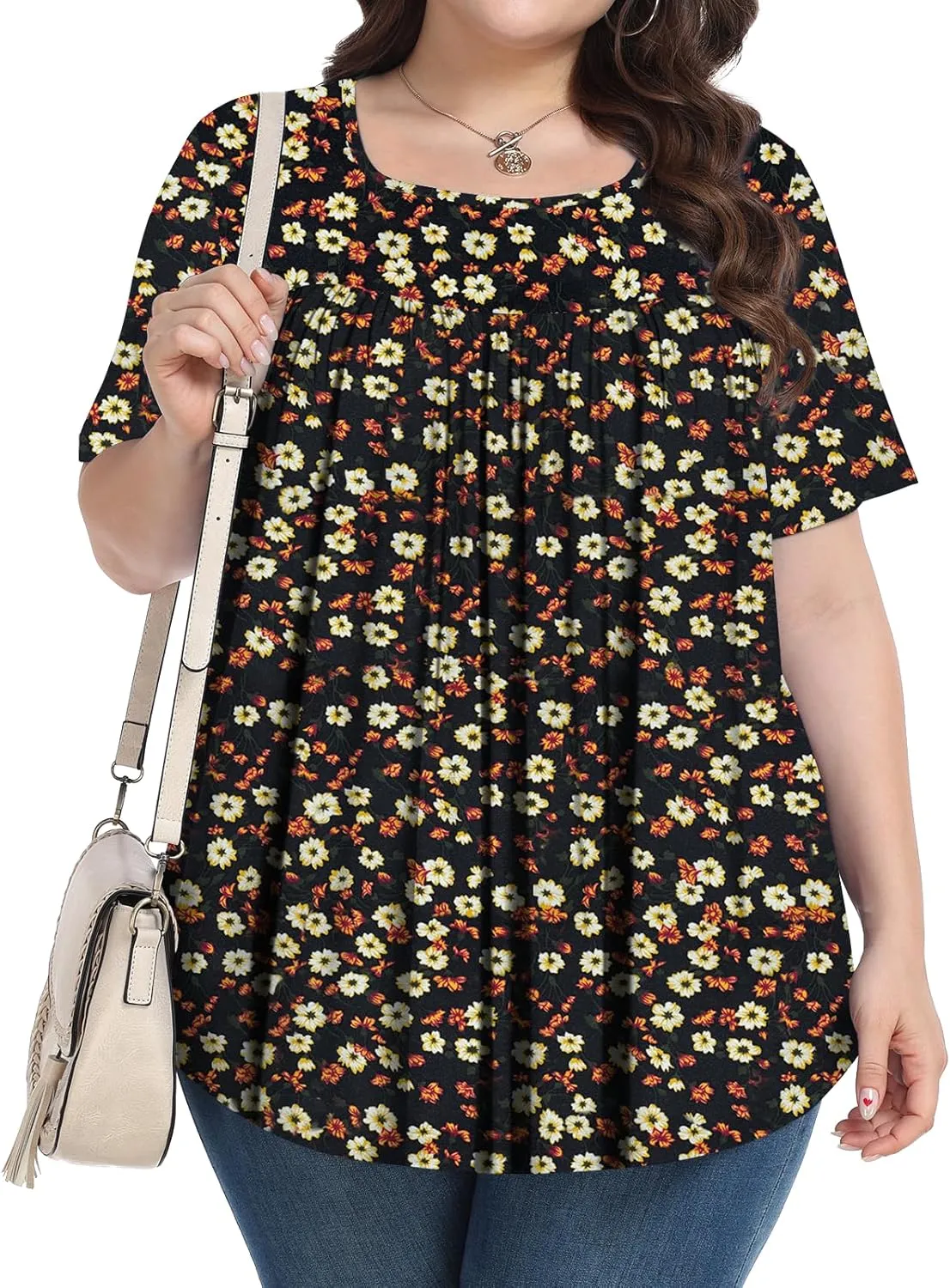 Plus Size Tops for Women Summer 2025 Short Sleeve Shirts Tunics Square Neck Casual Loose Blouses 1X-5X