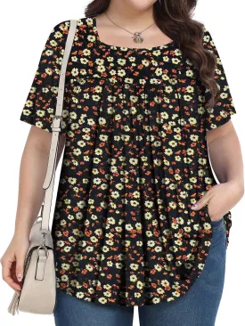 Plus Size Tops for Women Summer 2025 Short Sleeve Shirts Tunics Square Neck Casual Loose Blouses 1X-5X