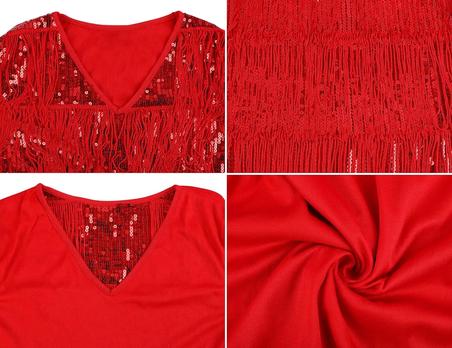 PrettyGuide Women's Flapper Dresses with Sleeves Tiered Long Fringed Sequin 1920s Great Gatsby Cocktail Dress Costume