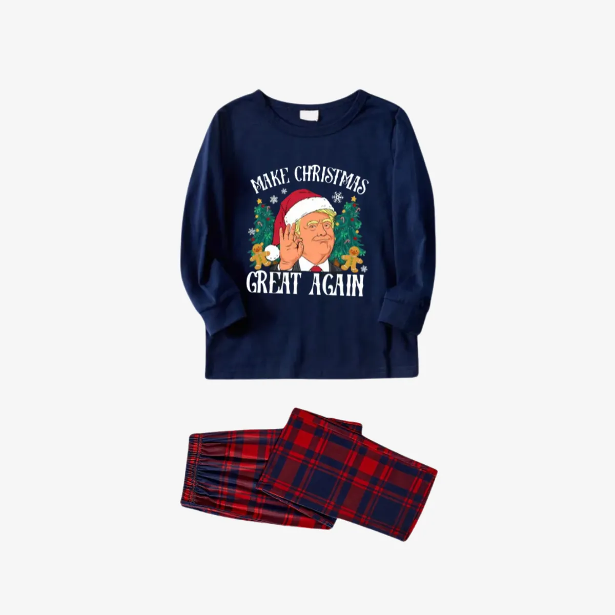 "MERRY CHRISTMAS GREAT AGAIN" Letter Printed Red and Blue Plaid Family Pajamas Sets