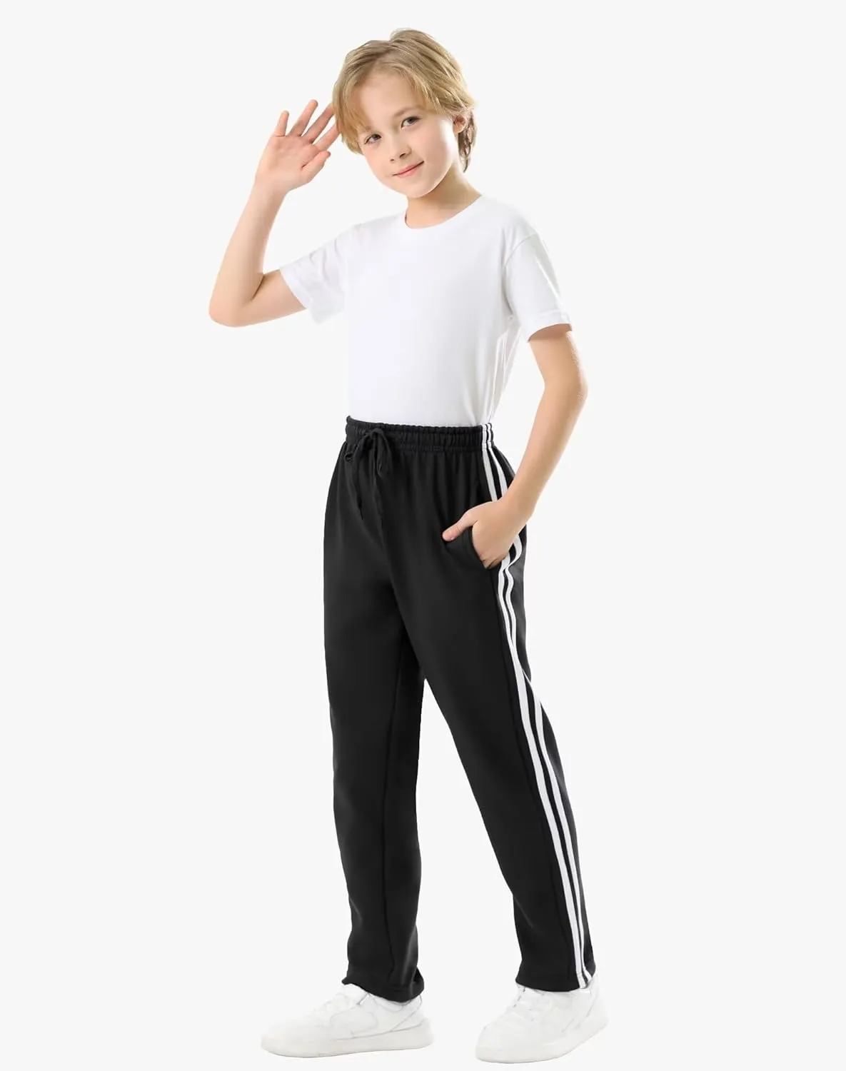 Rolimaka 4 Pcs Boys Sweatpants Soft Fleece Lined Open Bottom Youth Basic Athletic Joggers with Pockets Thermal Pants for Boys