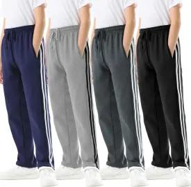 Rolimaka 4 Pcs Boys Sweatpants Soft Fleece Lined Open Bottom Youth Basic Athletic Joggers with Pockets Thermal Pants for Boys