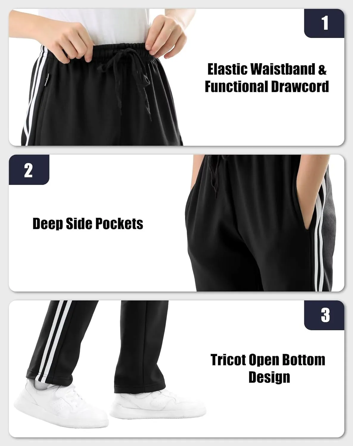 Rolimaka 4 Pcs Boys Sweatpants Soft Fleece Lined Open Bottom Youth Basic Athletic Joggers with Pockets Thermal Pants for Boys