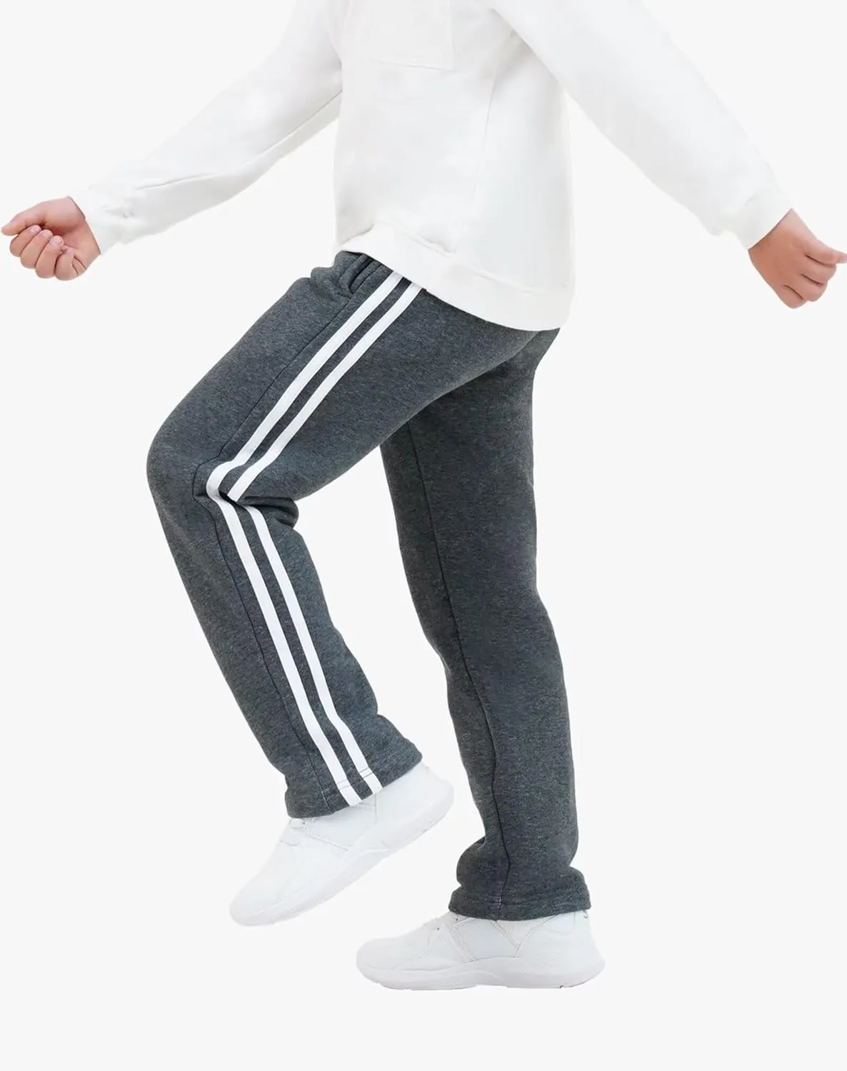 Rolimaka 4 Pcs Boys Sweatpants Soft Fleece Lined Open Bottom Youth Basic Athletic Joggers with Pockets Thermal Pants for Boys