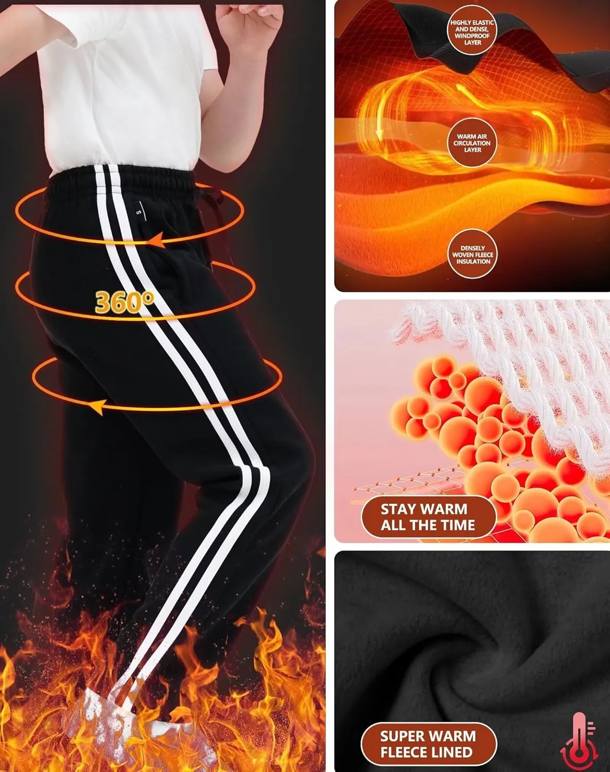 Rolimaka 4 Pcs Boys Sweatpants Soft Fleece Lined Open Bottom Youth Basic Athletic Joggers with Pockets Thermal Pants for Boys