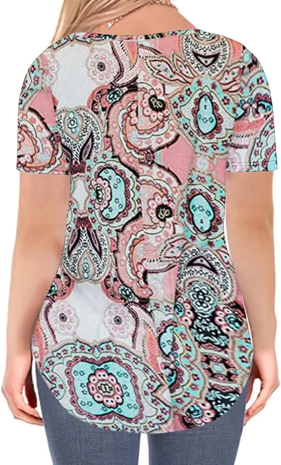ROSRISS Plus Size Tops for Women Casual Summer T Shirts V Neck Short Sleeve Tunics