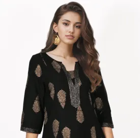 Sejal Pure Cotton Embroidered Block Print Style Tunic with High Low Hem; Made to Order/Customizable