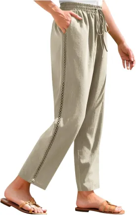 Summer Pants for Women Belted Elastic High Waist Boho Trousers with Pockets Lightweight Drawstring Trendy Outfits