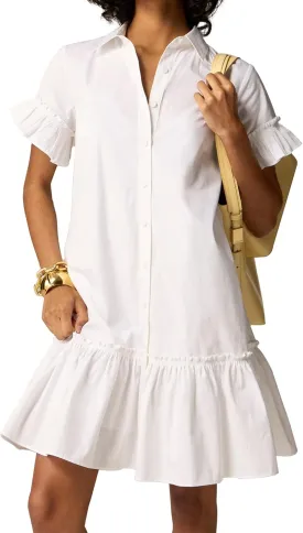 SUNNOW Women's Button Down Shirt Dress with Pockets Short Sleeve Loose Business Casual Tunics Dresses Tops