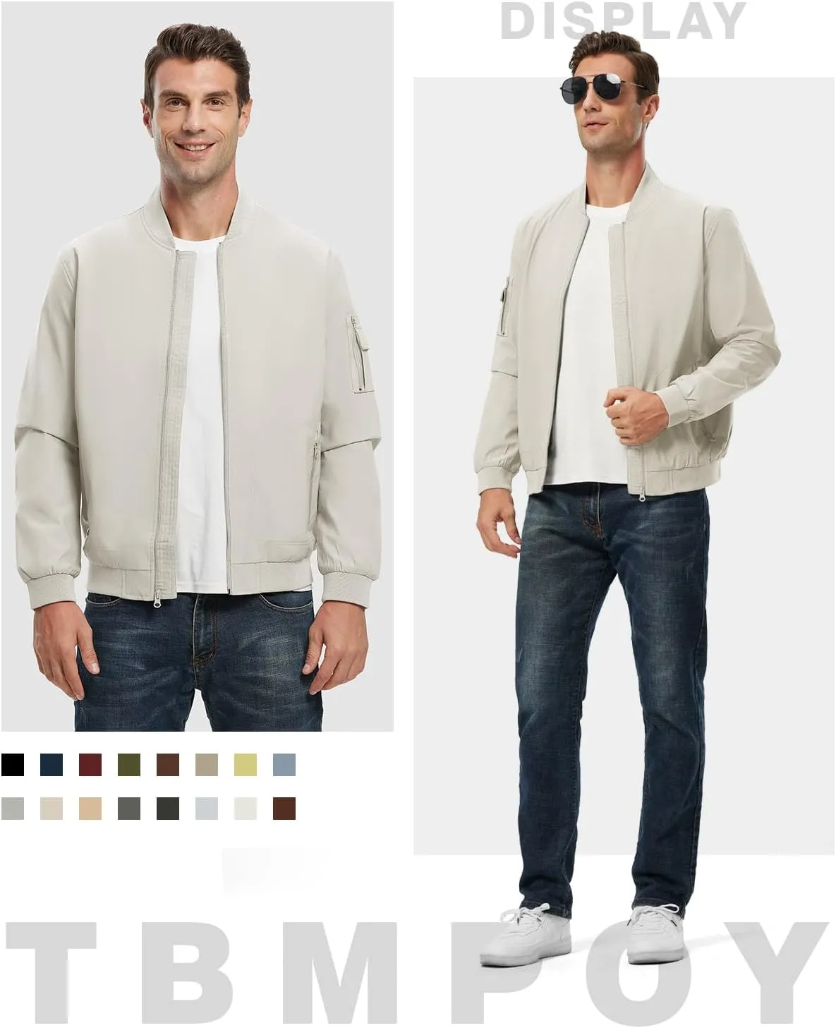 TBMPOY Men's Lightweight Bomber Jackets Light Track Jackets Casual Summer Windbreaker Outdoor Golf Fashion Coat for Men
