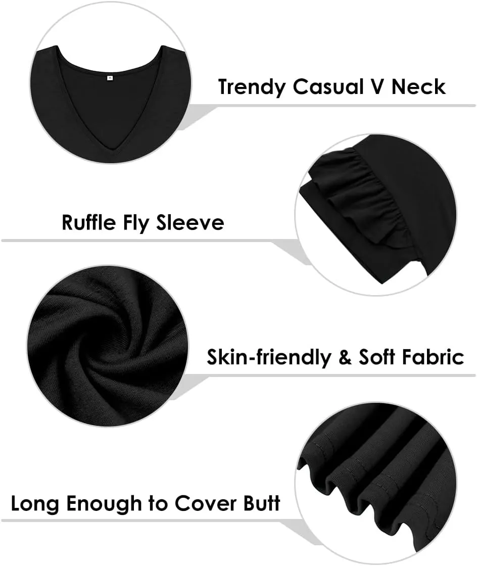 TIYOMI Plus Size Tops for Women Ruffle Shirts Button Short Sleeve Summer V Neck Tunics XL-5XL