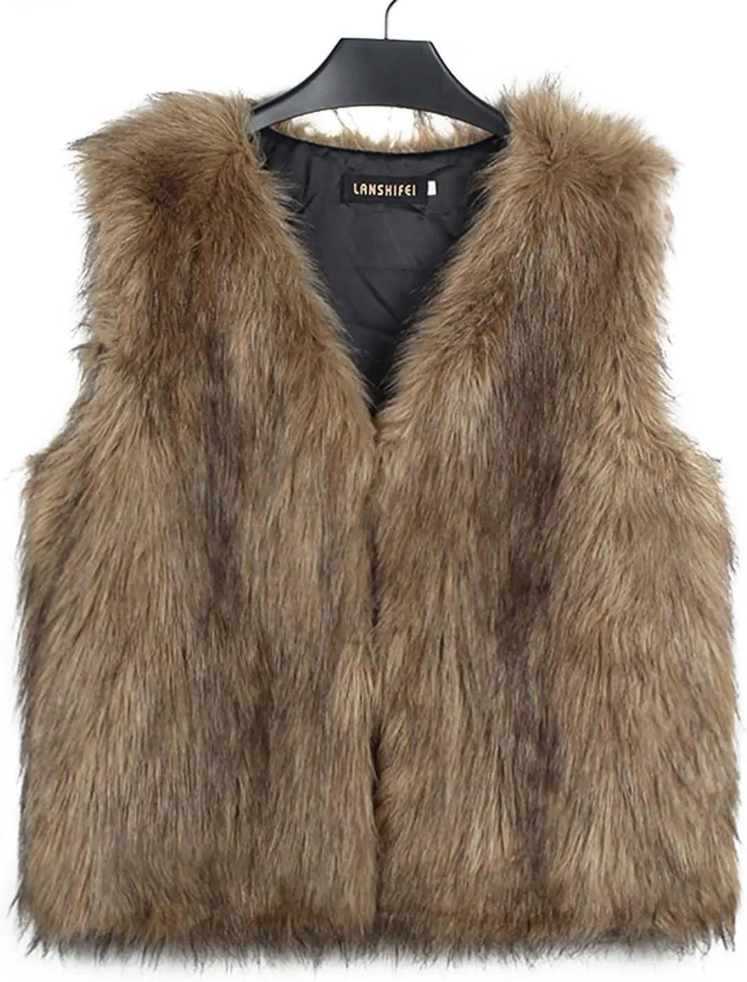 Uillui Womens Open Front Fluffy Short Faux Fur Vest Waistcoat Sleeveless Cropped Faux Fur Jacket Fuzzy Fluffy Short Cardigan