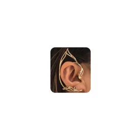 Wiwpar 2PCS Gothic Elves Ear Cuffs Simple Non-Pierced Cosply Cat Ear Wrap Statement Jewely for Halloween Easter Elf Hollow Cartilage Climber Earrings Trendy Retro Punk Elf Clip Earrings for Womengold)