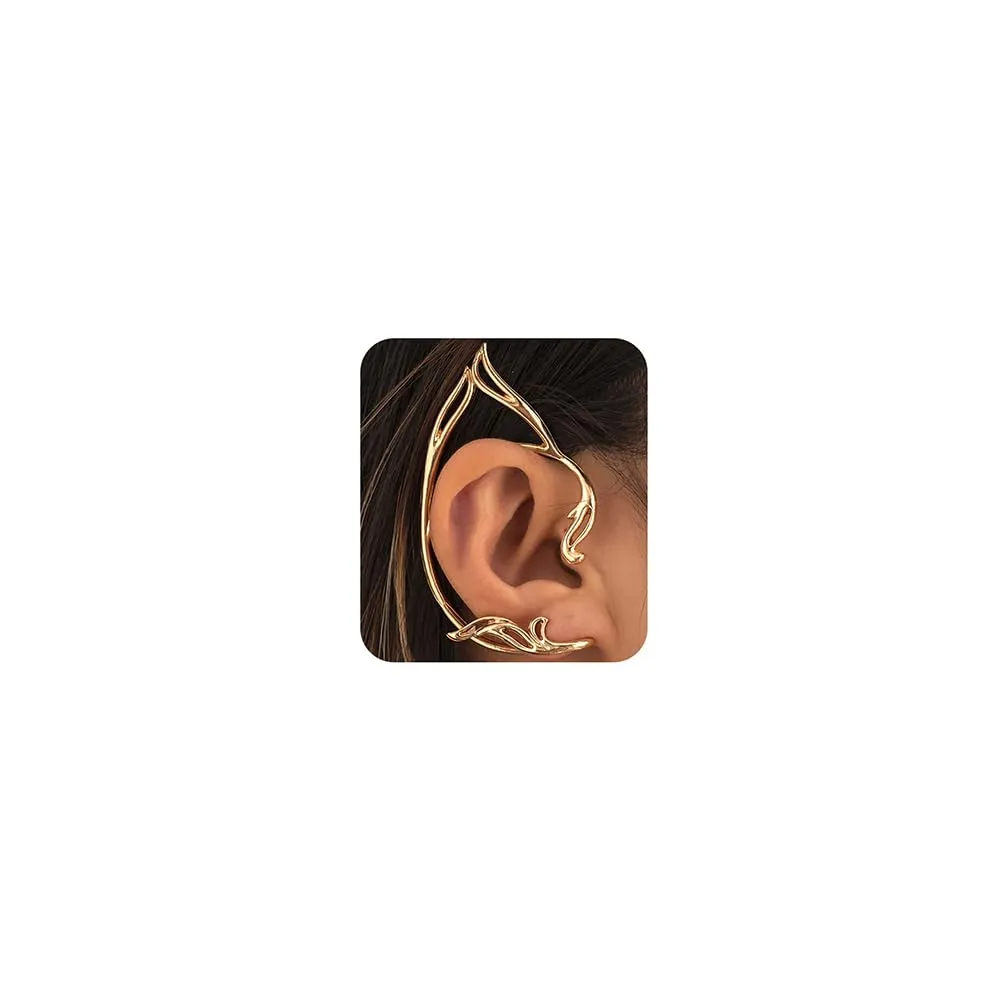 Wiwpar 2PCS Gothic Elves Ear Cuffs Simple Non-Pierced Cosply Cat Ear Wrap Statement Jewely for Halloween Easter Elf Hollow Cartilage Climber Earrings Trendy Retro Punk Elf Clip Earrings for Womengold)
