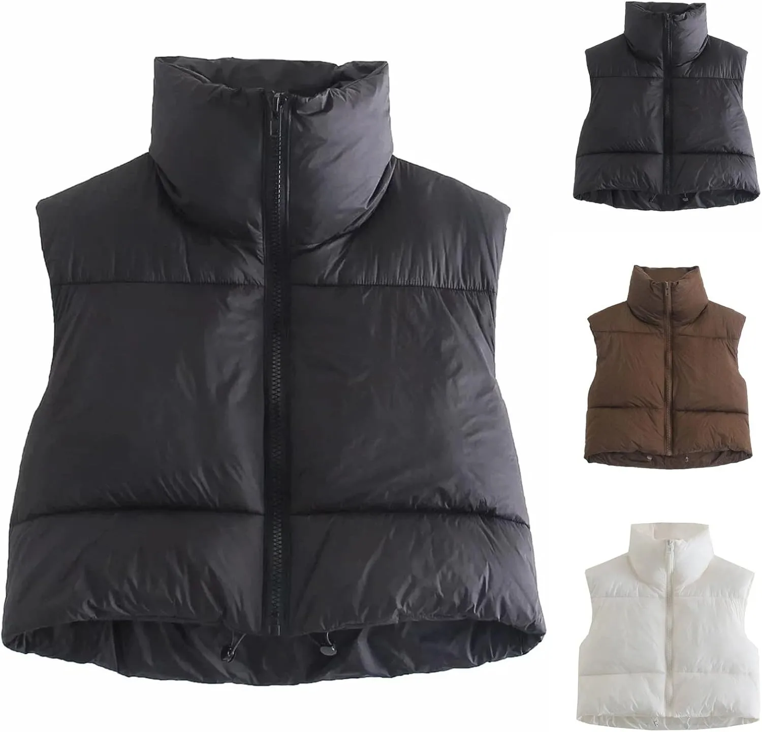 Women Cropped Puffer Vest Padded Down Jacket Stand Up Collar Coat Short Coat Jacket Winter Vest Outerwear with Pockets