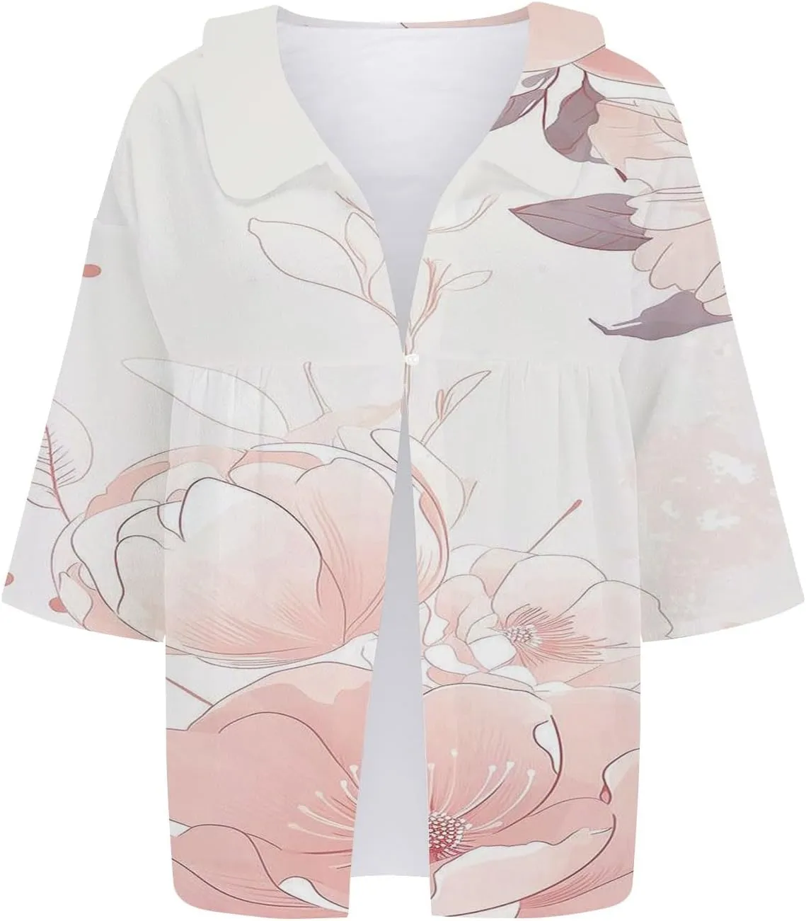Women Oversized Button Down Shirts Women's Floral Butterfly Print Natural Autumn Linen Work Blouse Tops with Pocket