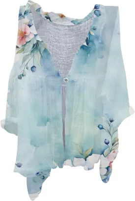Women Oversized Button Down Shirts Women's Floral Butterfly Print Natural Autumn Linen Work Blouse Tops with Pocket