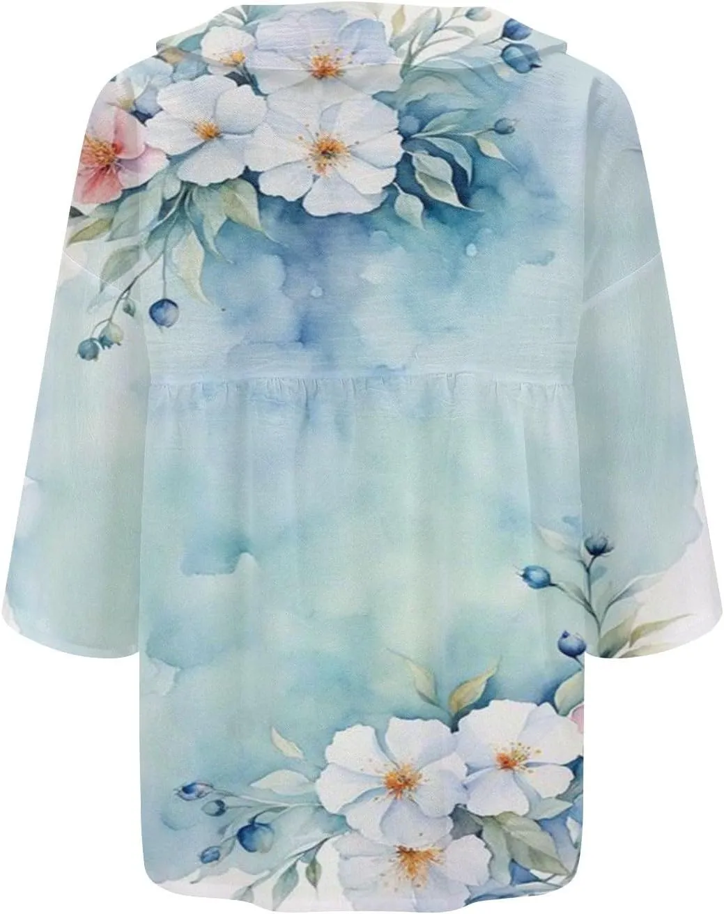 Women Oversized Button Down Shirts Women's Floral Butterfly Print Natural Autumn Linen Work Blouse Tops with Pocket