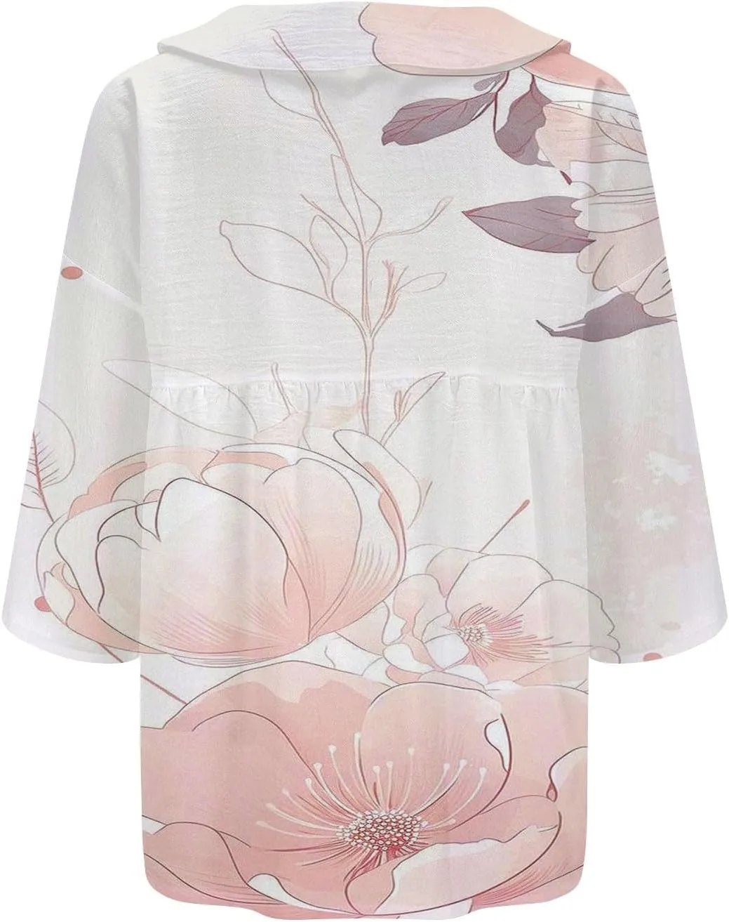 Women Oversized Button Down Shirts Women's Floral Butterfly Print Natural Autumn Linen Work Blouse Tops with Pocket