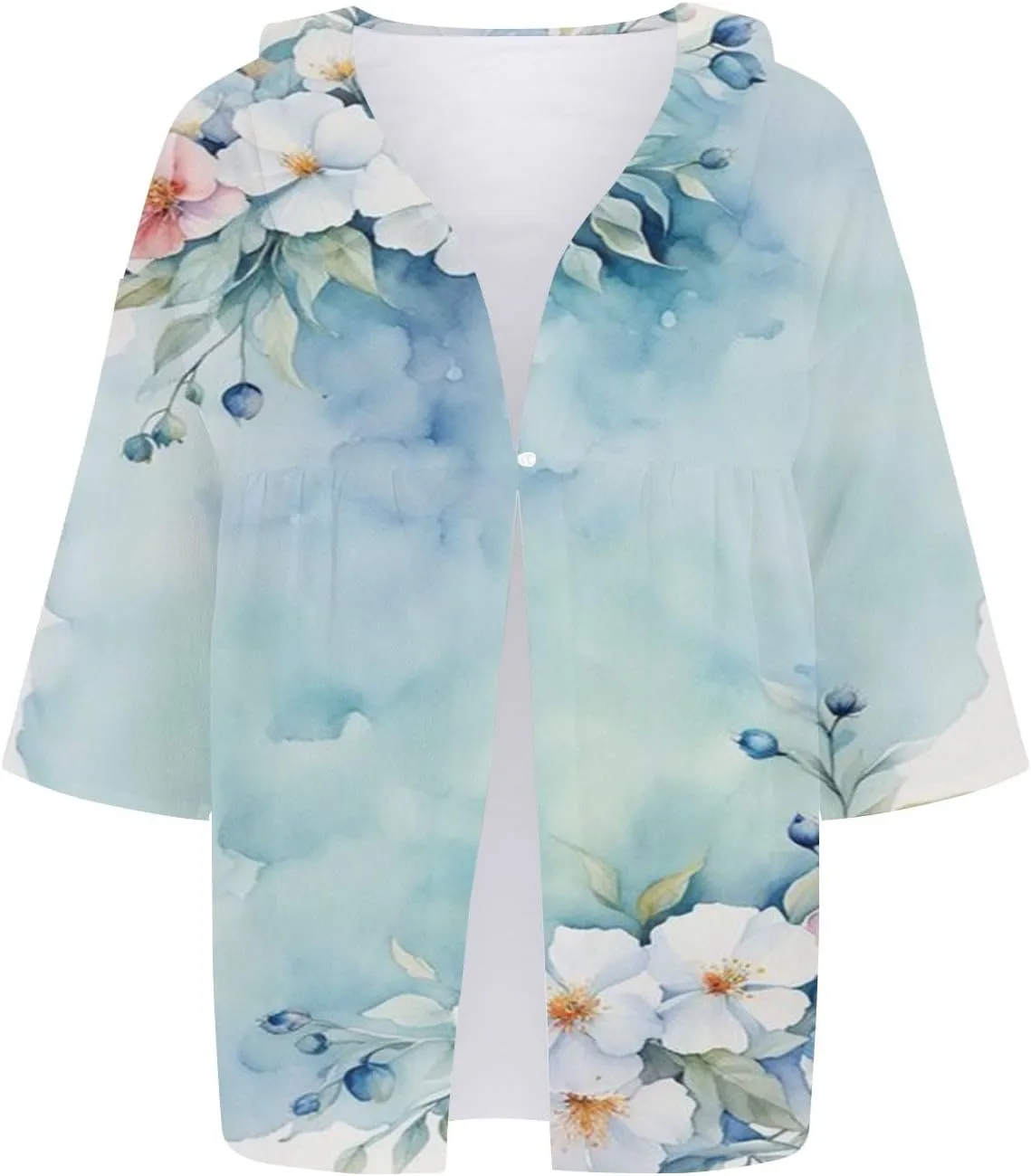 Women Oversized Button Down Shirts Women's Floral Butterfly Print Natural Autumn Linen Work Blouse Tops with Pocket