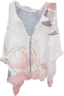 Women Oversized Button Down Shirts Women's Floral Butterfly Print Natural Autumn Linen Work Blouse Tops with Pocket