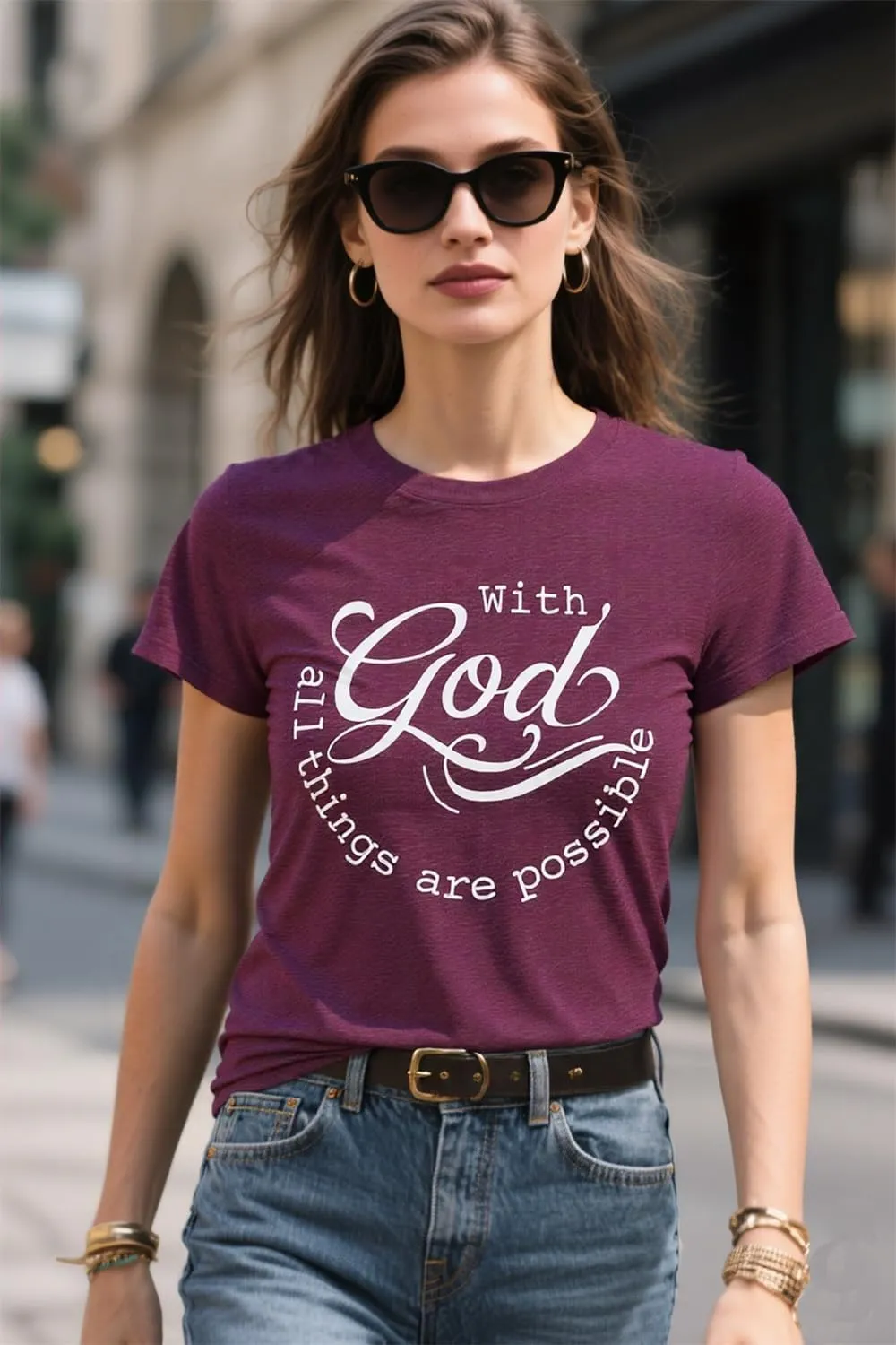 Women Tshirts with God All Things are Possible T Shirt Faith Sayings Christian Summer Jesus Graphic Tee Top Casual