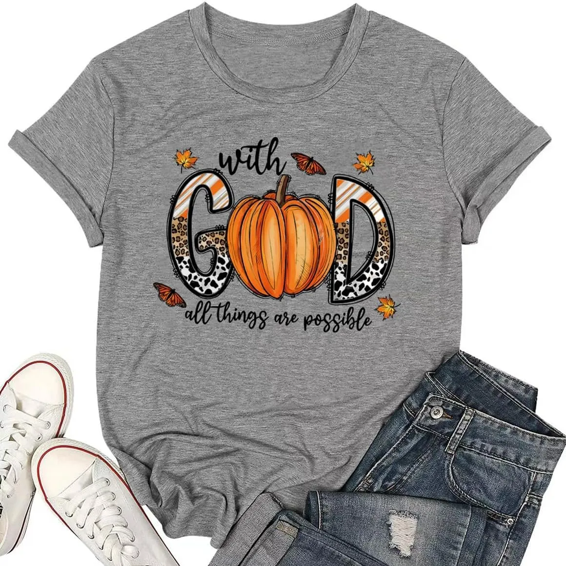 Women Tshirts with God All Things are Possible T Shirt Faith Sayings Christian Summer Jesus Graphic Tee Top Casual