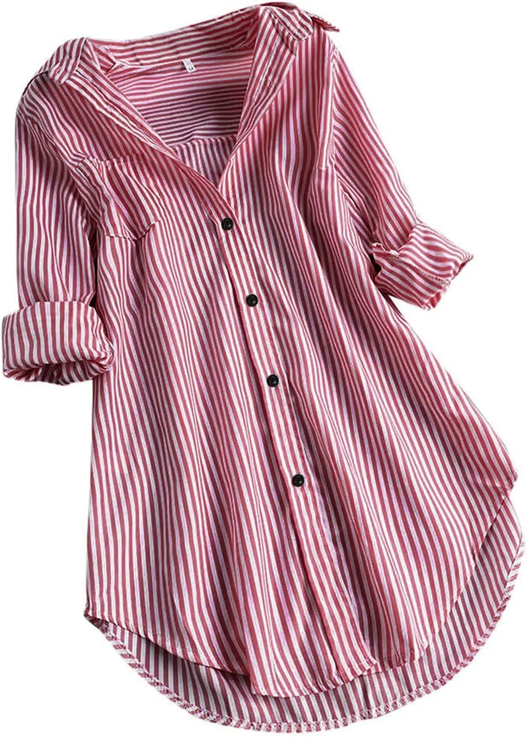 Womens Button Down Shirts Plus Size V Neck Long Sleeve Tunis Dressy Casual Striped Spring Summer Tops Flowy Cover Ups