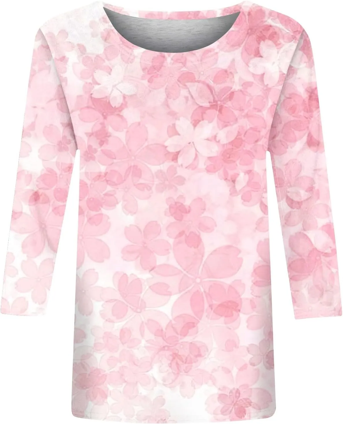 Womens Casual 3/4 Sleeve T-Shirts Round Neck Cute Print Tops Trendy Loose Fit Three Quarter Length Blouses