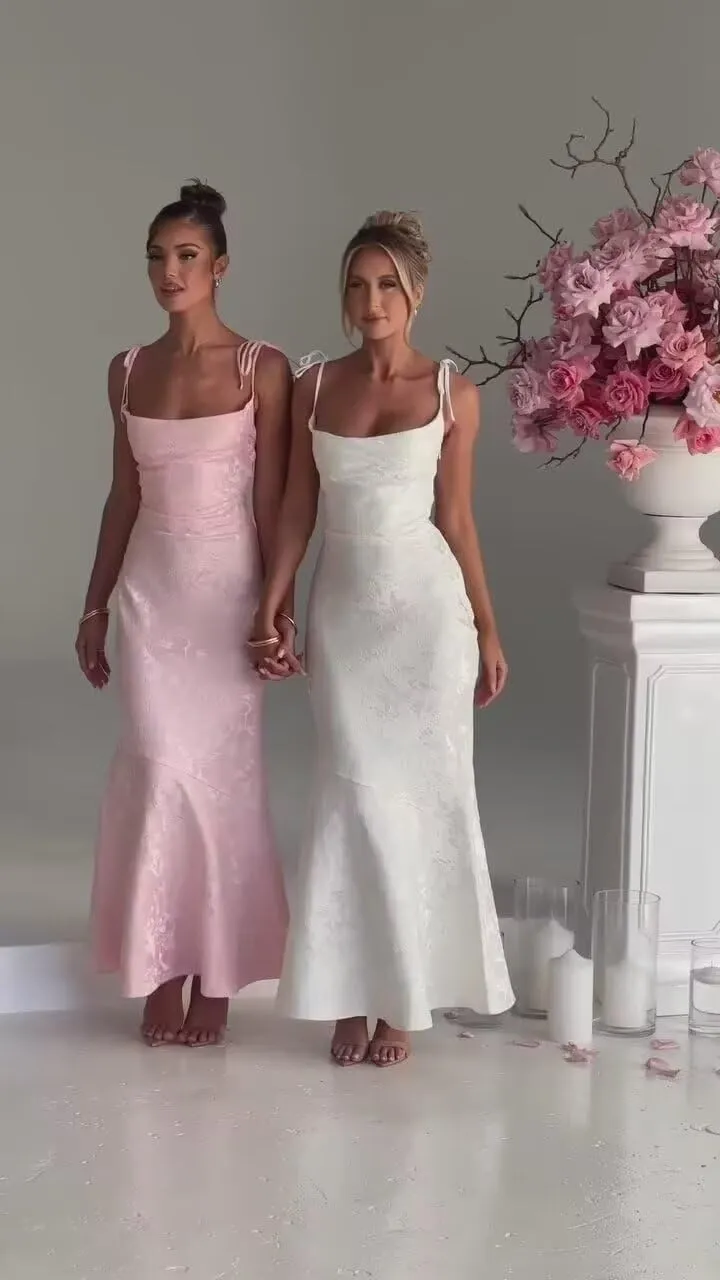 Women's Jacquard Satin Fitted Semi Bridesmaid Dresses Spaghetti Straps Long Mermaid Formal Evening Party Gowns
